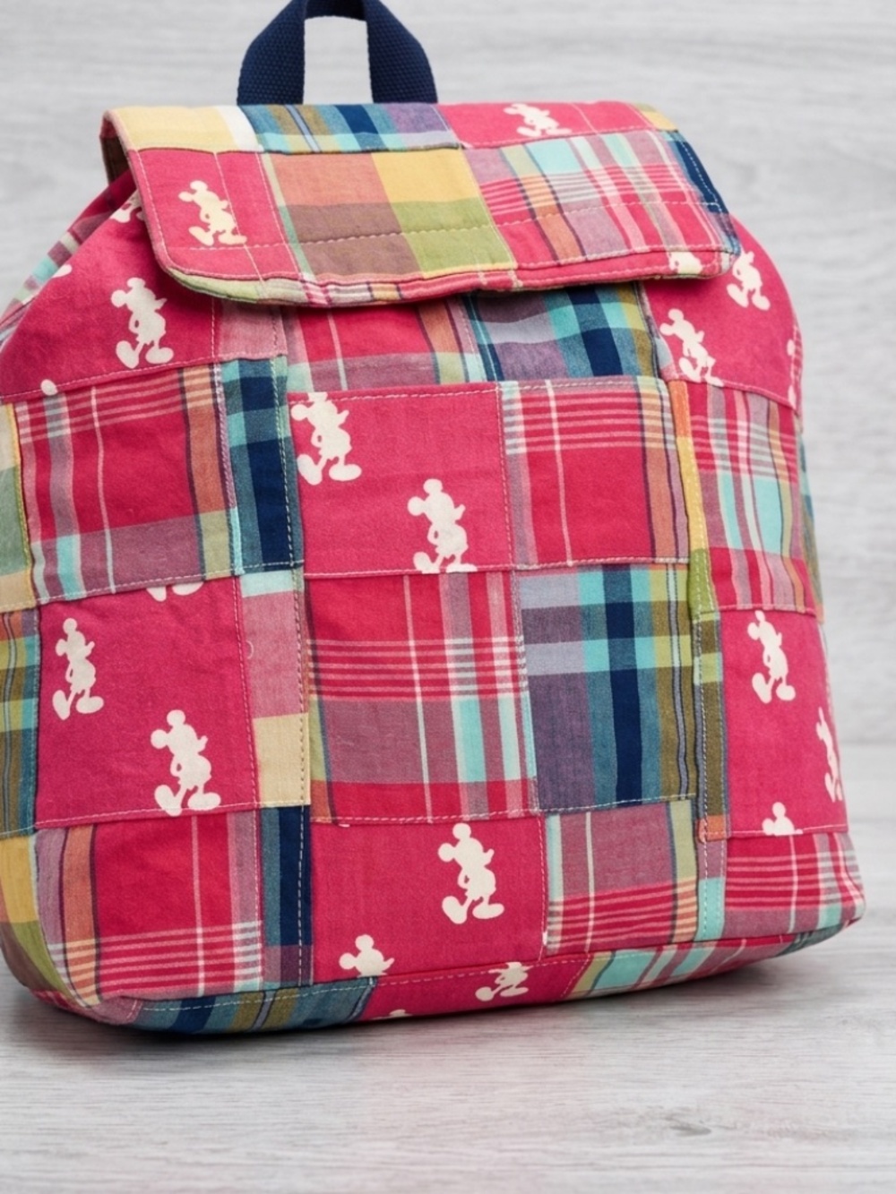 Disney Parks Mickey Mouse Patchwork Plaid Mini Backpack Pink Vintage Y2K